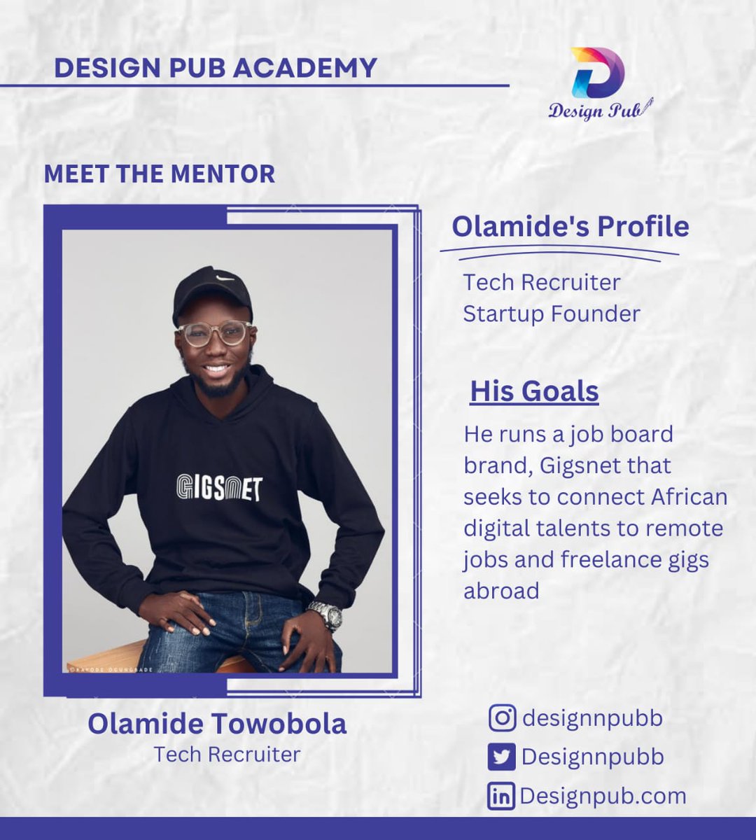 DesignPubb's tweet photo. Meet one of our Mentors. We have lots more in store for you.
Sign up for a program via this link
https://t.co/RELYeUhLF9
#designpub #digitalakill #techrecruiter #techskill https://t.co/PXGUIMQEnd