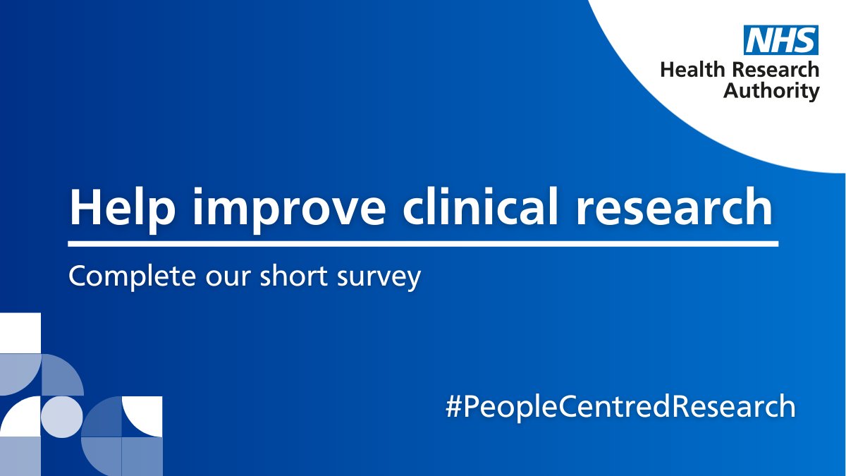 HRA_Latest's tweet photo. Today we're launching a survey where we're asking you to share your experience of clinical research. 

It's all part of the People-Centred Clinical Research project aiming to improve how research is carried out. 

Find out more 👉
https://t.co/iQA7nxHhk6

#PeopleCentredResearch https://t.co/NjwF6htNLK