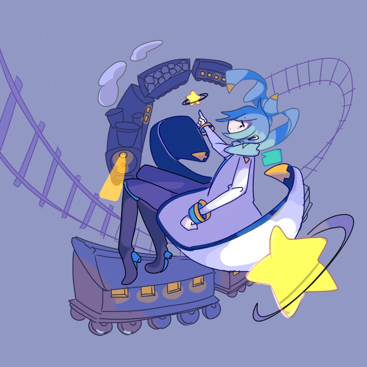 カイト(ボーカロイド) 「銀河鉄道の夜とKAITOくんの組み合わせはバチバチにいいよね…の絵 」|かまだ@お絵描きダイエッターのイラスト