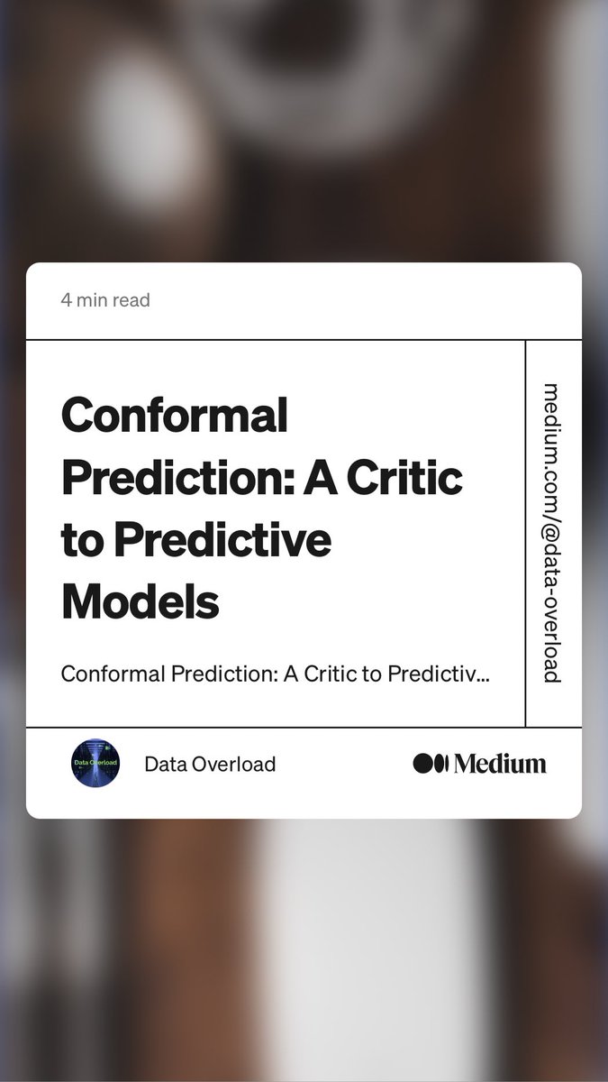 “Conformal Prediction: A Critic to Predictive Models” by Data Overload
link.medium.com/zvKORyVOrwb #data #datascience #predictivemodels #prediction #fintech