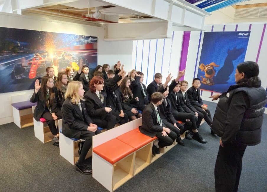 MrPatelLHS's tweet photo. @LuttHigh students arrived at @SkyNews studios! Getting their briefing for the day and picking roles for recording in the day... https://t.co/j1sYSqqSur