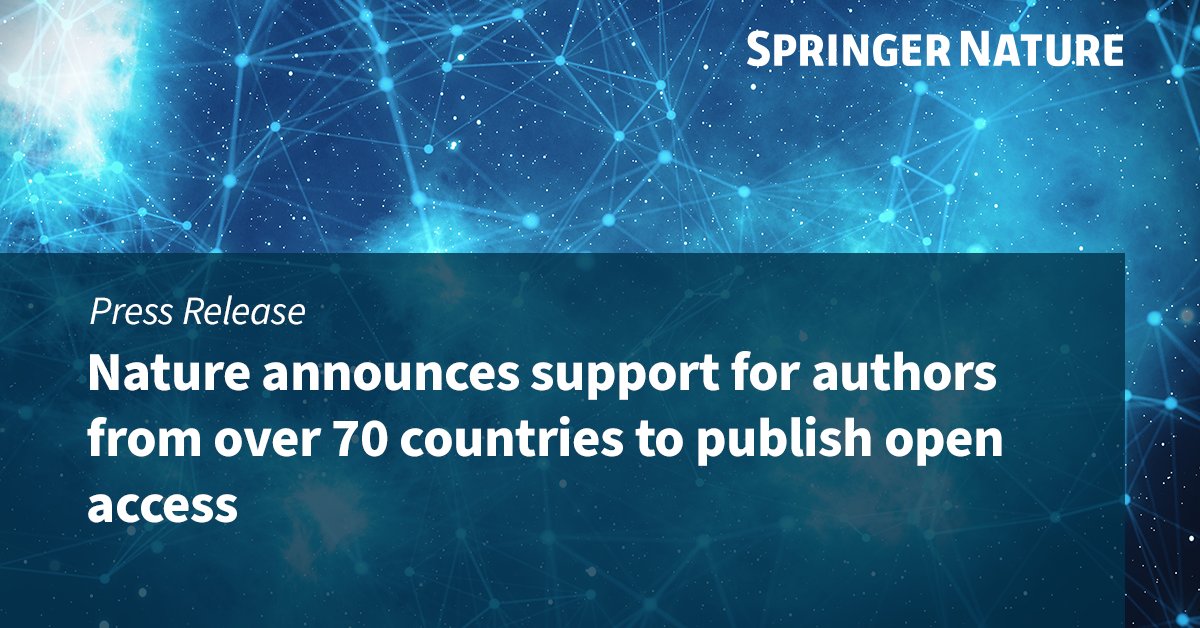 From today, primary research from authors from 70+ countries classified by the World Bank as low-income or lower-middle-income economies accepted for publication in @Nature or Nature research journals can be published Gold OA at no cost: bit.ly/3GOMvPd @NaturePortfolio