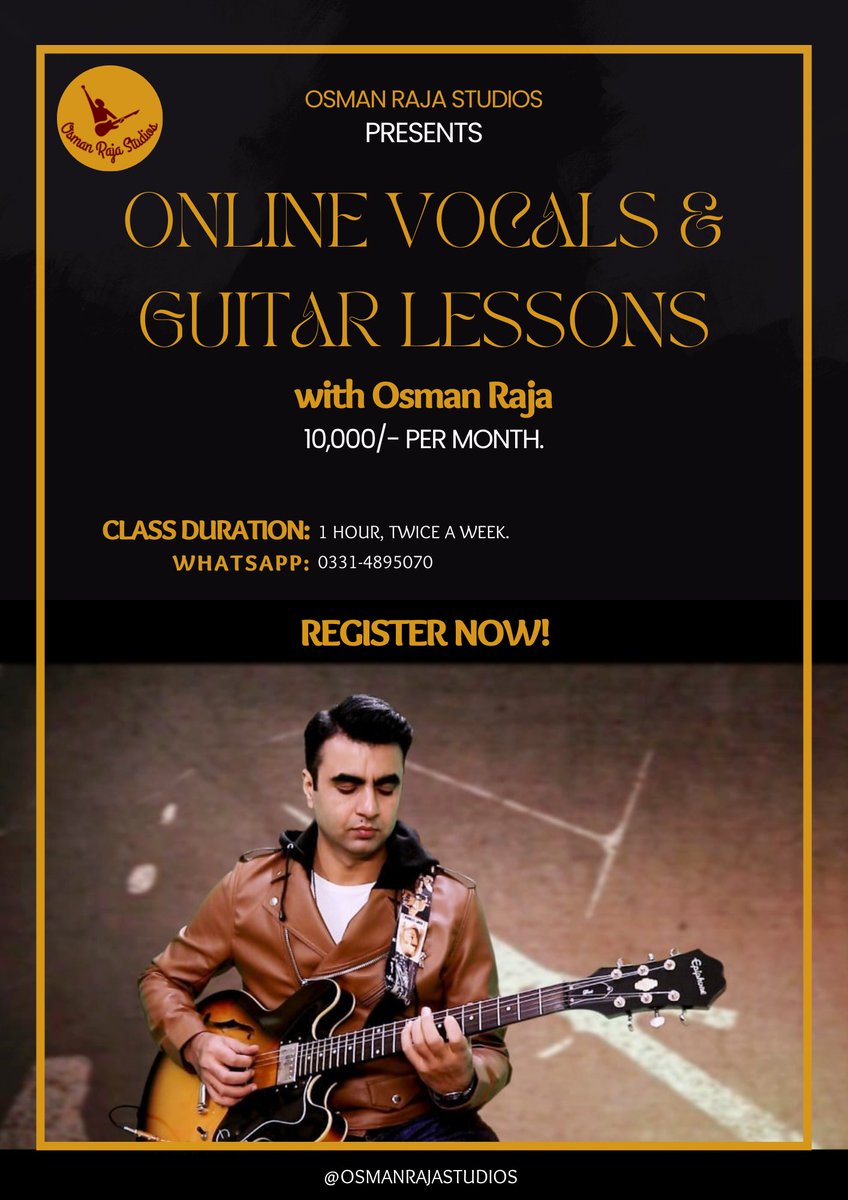 osmanrajastudio's tweet photo. Whether you're a beginner looking to learn the basics or an experienced musician looking to improve your skills, we have a lesson plan tailored to your needs.
#OnlineGuitarLessons #OnlineVocalLessons #OnlineMusicLessons #SingingLessons #Musicians #OnlineSkillLearning #Lahore https://t.co/906UjIkalT