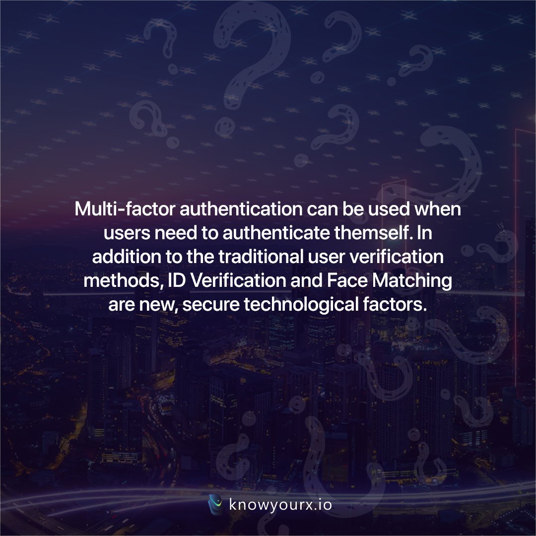 KnowYourX_'s tweet photo. New Word Learning Day ✨

What is Multi-Factor Authentication?

Multi-factor authentication can be used when users need to authenticate themself. In addition to the traditional user verification methods, ID Verification and Face Matching are new, secure technological factors. https://t.co/sHt9DTVdzb