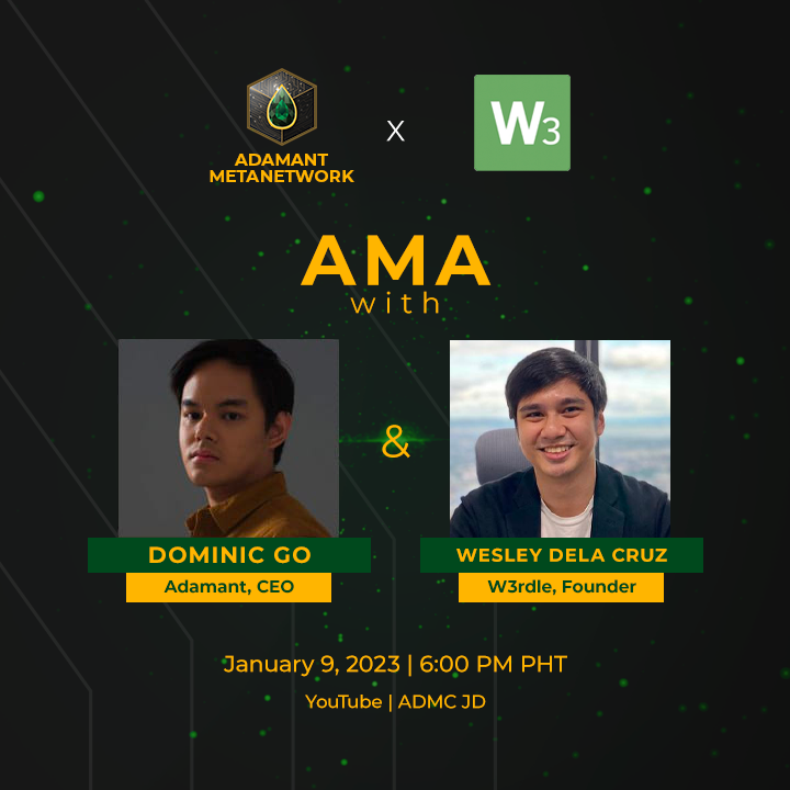 We've got another AMA for you tonight with @w3rdle's founder, Wes! Watch Dominic and Wes live at 6:00 PM PHT on our Discord channel discord.gg/adamant Prepare your questions now and see you later! ✨