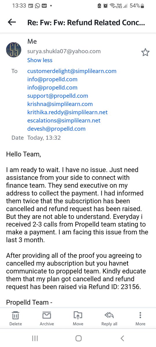 Surya07011985's tweet photo. Team. Is the behaviour you people are follwing. You sent an executive to collect the EMI. I sent twice the refund id,bt u r not understand. Pls check below snapshot &amp; let me know if any other proof you want. And stop mentally harrasing.@PropelldEduFin @simplilearn @EduMinOfIndia https://t.co/SI3nuA8LQd