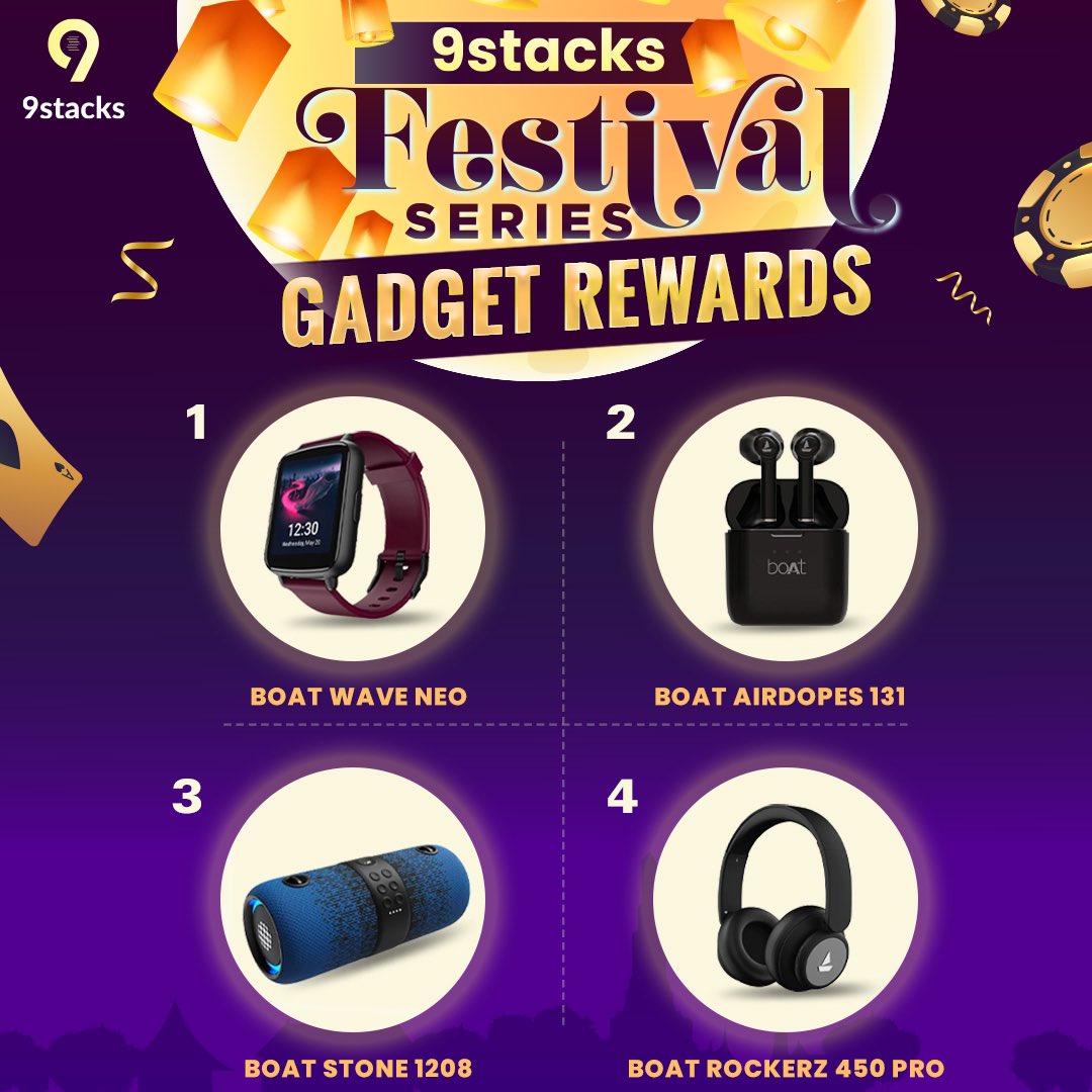 9stacksonline's tweet image. Hey 9stackers!🙋🏻
Grab this opportunity by participating in our festival series tournament and get a chance to win these amazing gadgets as rewards !!!!🤩🥳
#whereindiaplayspoker #9stacks