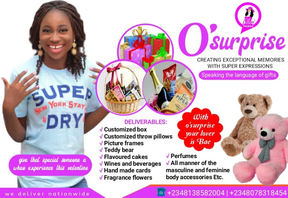 OloriFade1's tweet image. We are open for bookings @ O'SURPRISE for any kind of surprise and customize gift items!
Luxury surprise company known for creating exceptional memories with super expressions🎉🎁🎈
Wa.me/08138582004
@AkureWhatsup @Akurebizvendors @Akureevents