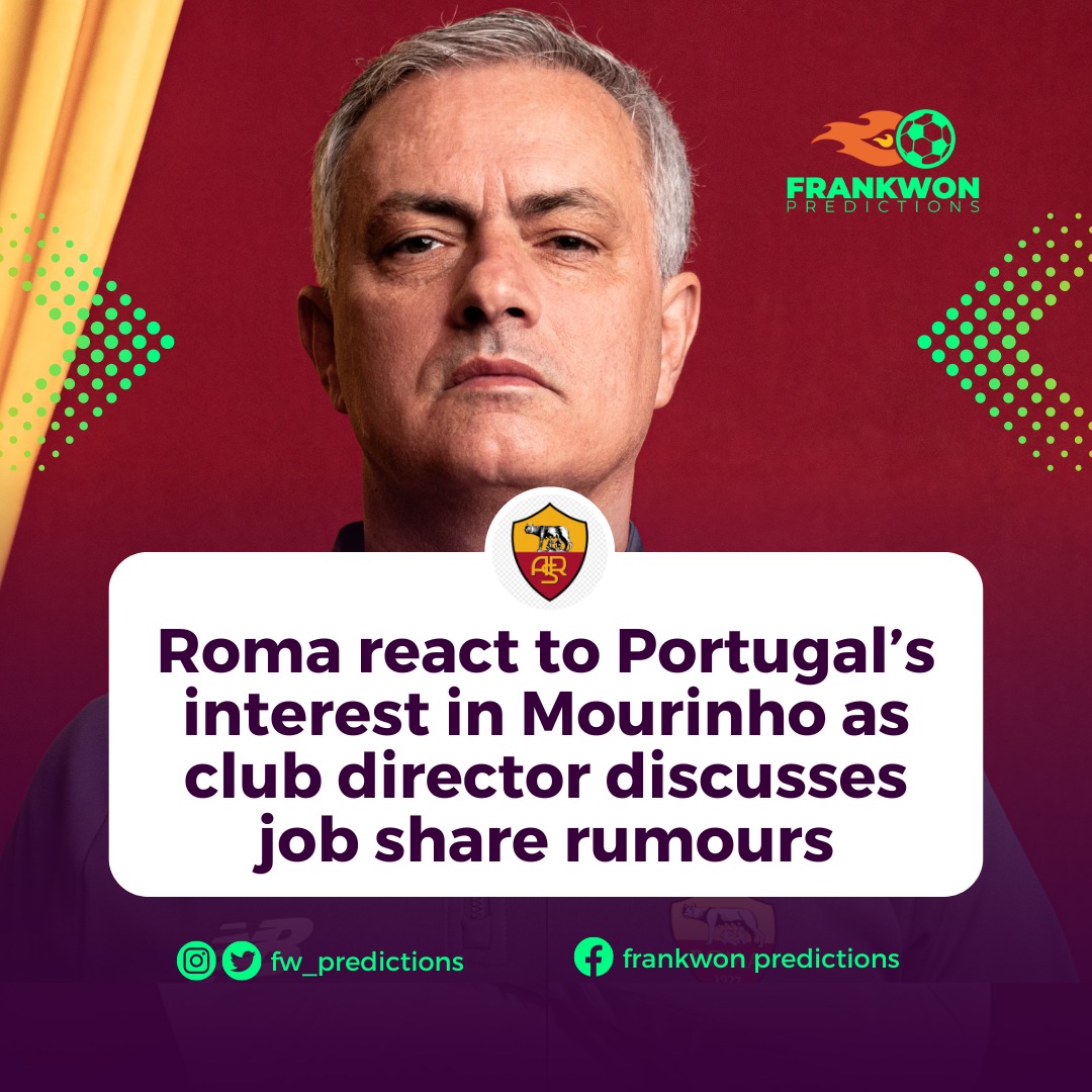 FW_Predictions's tweet photo. Portugal makes move on Mourinho
Despite new rumors of interest from Portugal, Roma are confident that Jose Mourinho will stay as their manager for the foreseeable future.
What do you think about this?
#sportsprediction
#sportsbetting #freetips #frankwon https://t.co/ngfbDju9vp