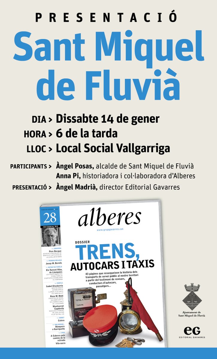 GrupGavarres's tweet photo. 🚃PRÒXIMA PARADA... SANT MIQUEL DE FLUVIÀ

Aquest dissabte, presentarem el darrer número de la revista 'Alberes' a Sant Miquel de Fluvià que dedica el dossier a 'Trens, autocars i taxis'. 

🎙️ Àngl Posas, Anna Pi i Àngel Madrià
⏰ 6 de la tarda
📍Local Social Vallgarriga https://t.co/UMgqCq5swD