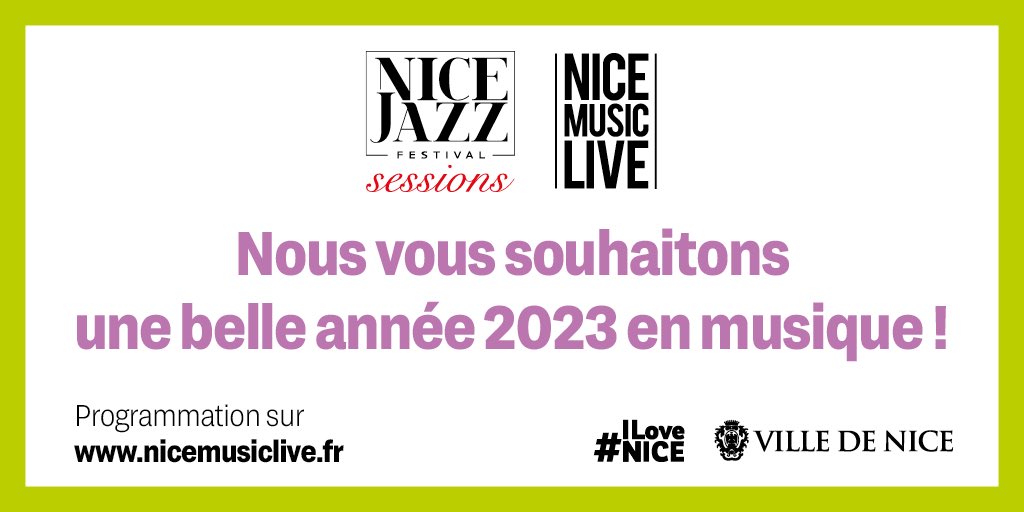 Belle année 2023 en musique !
La programmation des concerts <a href="/nicemusiclive/">NiceMusicLive</a> hiver / printemps 2023 vous sera communiquée prochainement.
Nous comptons sur vous pour nous retrouver dans les salles de la <a href="/villedenice/">Ville de Nice</a> .
Rendez-vous nicemusiclive.fr
Stay tuned !