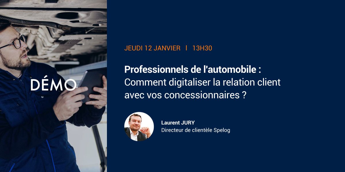 AxessGroupe's tweet image. 💡 Comment digitaliser la relation client avec vos concessionnaires automobiles ?
🎬 Découvrez la solution #Spelog en 30 min à distance lors de la prochaine démonstration du logiciel le jeudi 12/01 à 13h30. Inscription : bit.ly/3GCU3ED 
#transformationnumérique