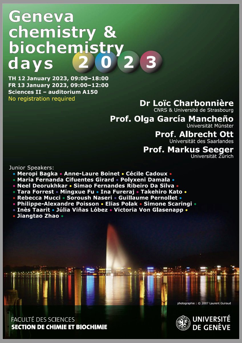 Winssinger (@winssingerlab) on Twitter photo Come and Join us Thursday and Friday for the Geneva #Chemistry and #Biochemistry Days 2023! Victoria von Glasenapp from our lab and <a href="/GottaLab/">Gotta Lab</a>
will give a talk on controlling the mitotic activity of PlK1!
<a href="/sciences_UNIGE/">Faculty of Science | UNIGE</a>
<a href="/unige_en/">UNIGE_en</a>
<a href="/UniGe_OrgChem/">UniGE - Organic Chemistry Department</a> Come and Join us Thursday and Friday for the Geneva #Chemistry and #Biochemistry Days 2023! Victoria von Glasenapp from our lab and <a href="/GottaLab/">Gotta Lab</a>
will give a talk on controlling the mitotic activity of PlK1!
<a href="/sciences_UNIGE/">Faculty of Science | UNIGE</a>
<a href="/unige_en/">UNIGE_en</a>
<a href="/UniGe_OrgChem/">UniGE - Organic Chemistry Department</a>