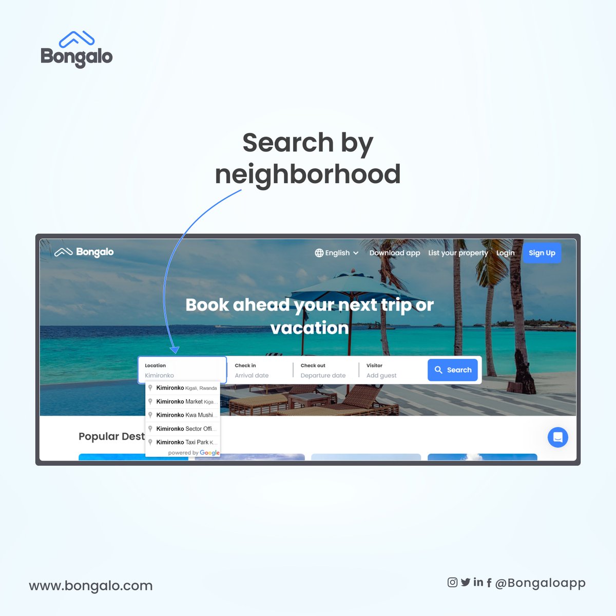 Exciting news! 
Our latest feature allows you to search for accommodations in your desired neighborhood. 
.
Say goodbye to endlessly scrolling through listings, and hello to the perfect neighborhood for your trip! 
#accommodation #bookings #travel #tourism #bongalo