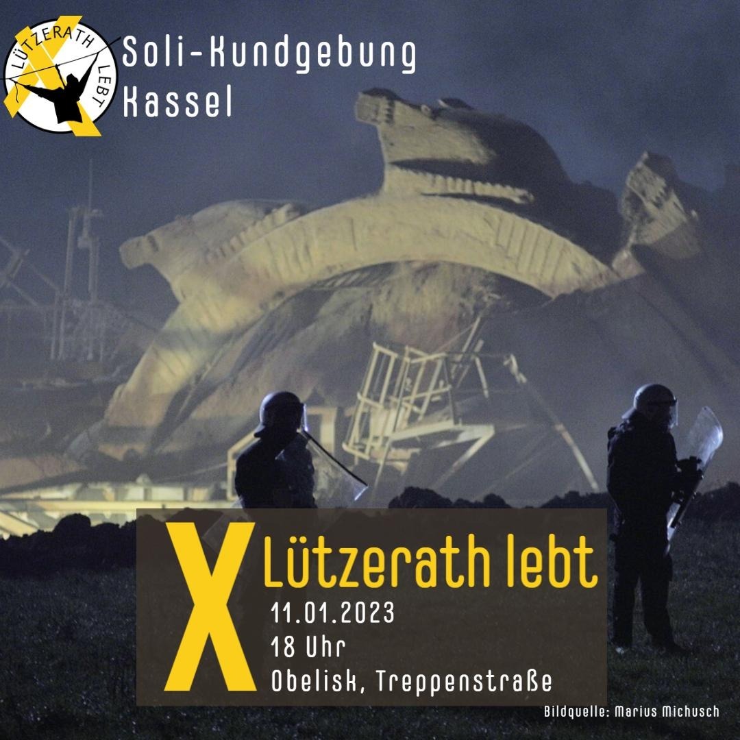 KligK_KlimaKS's tweet photo. Wir in #Kassel zeigen uns solidarisch mit den Protesten rund um #Lützerath! Die #Kohle muss im Boden bleiben!
Kommt alle zur Soli-Kundgebung diesen Mittwoch, 11.1. von 18:00 bis 18:30 Uhr zum Obelisken in der Treppenstraße!
#LuetziBleibt https://t.co/fchEHQKfgj