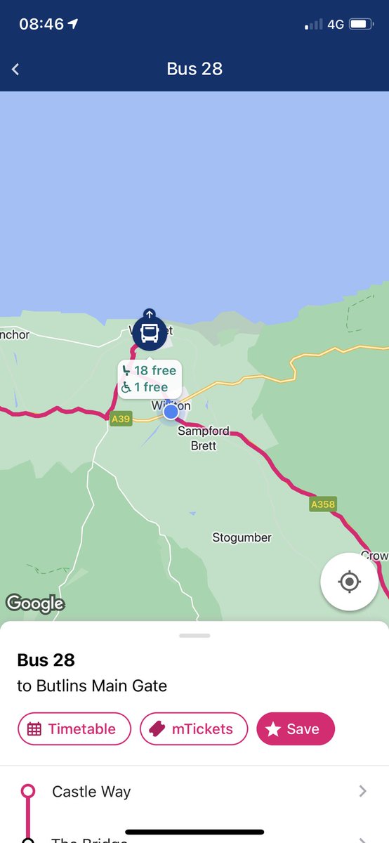 Betht1979's tweet photo. @BusesOfSomerset Can you tell me why your Minehead bound 28 bus is in Watchet already at 8.46am when it is due in Williton (the stop before) at 8.47am? People rely on these services for work. Drivers shouldn’t be able to please themselves! https://t.co/zD40QZ2GmB