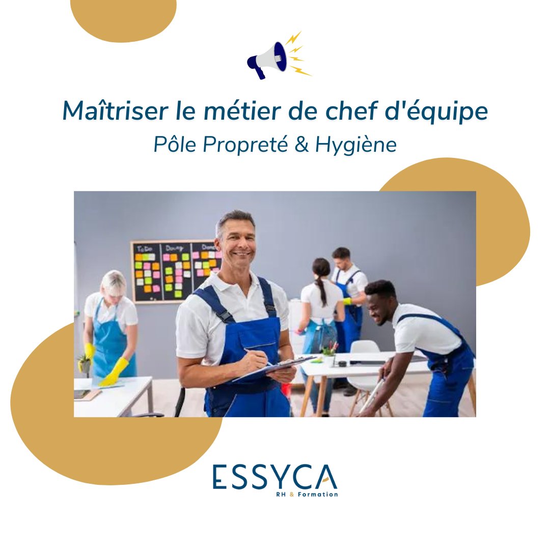 Maillon indispensable, le chef d’équipe n’est autre que le chef d’orchestre. Son objectif est de maintenir la cohésion entre tous afin de répondre au cahier des charges et satisfaire le client. 

Formez-vous auprès d’Essyca !
#essyca #proprete #hygiene