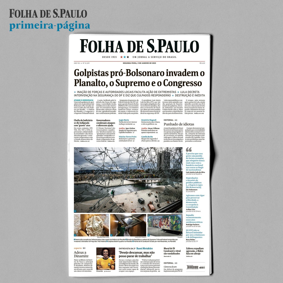 folha's tweet photo. Bom dia, esta é a capa da #folha desta segunda (9). Acesse https://t.co/OUrEFevL3e para ler mais. 
#fsp #folhadespaulo #capadodia https://t.co/GwUmabwh44