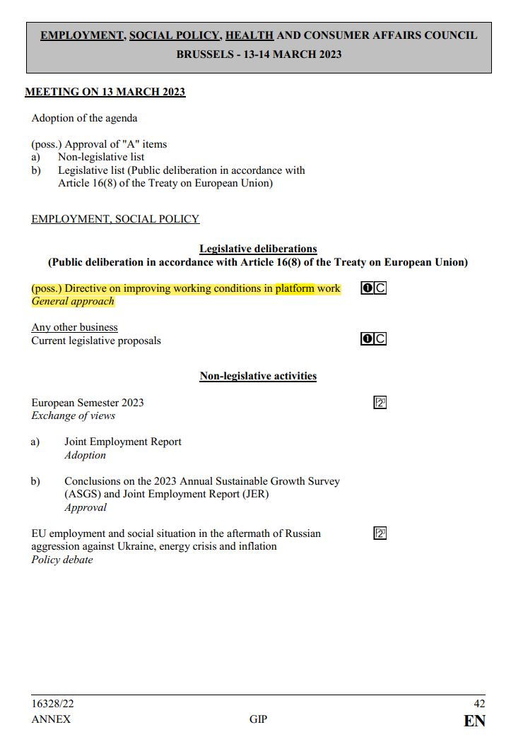 The Swedish Presidency @sweden2023eu is aiming for an agreement on #platformwork at EPSCO @EUCouncil March 13.

The last-ditch effort of the Czech Presidency @EU2022_CZ revealed how fragmented the Council is.

Will President @Pau_Brandberg succeed?

#ai #socialeurope #gigeconomy