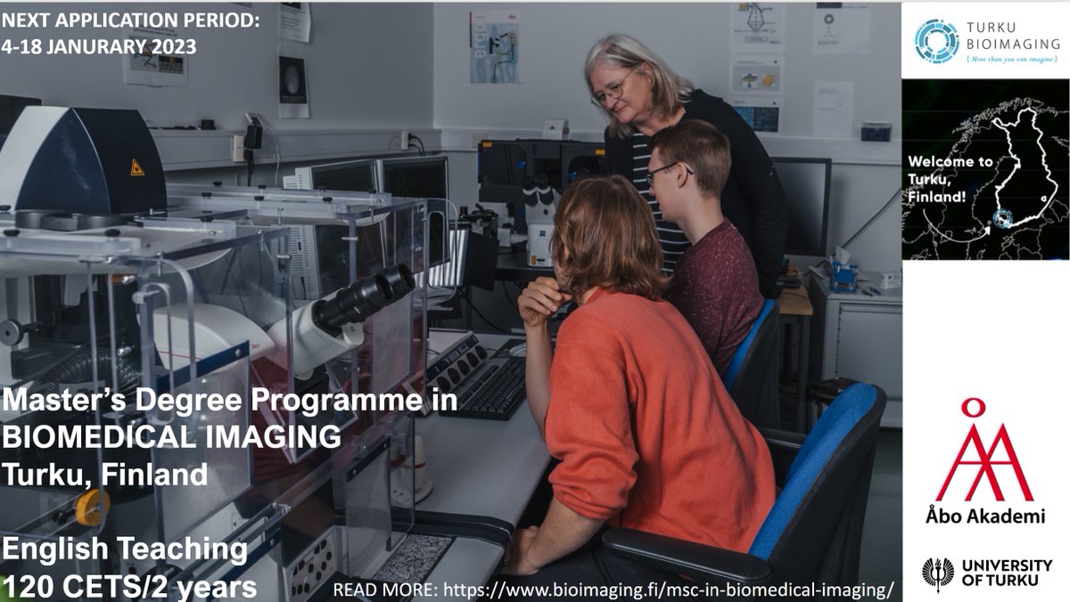 Are you interested in studying Biomedical Imaging in a stimulating research environment? Apply for the international Master's Degree Programme in Biomedical Imaging in Turku, Finland 🇫🇮! 
Submit your application by 🗓️January 18!
More⤵️
eurobioimaging.eu/news/apply-now…