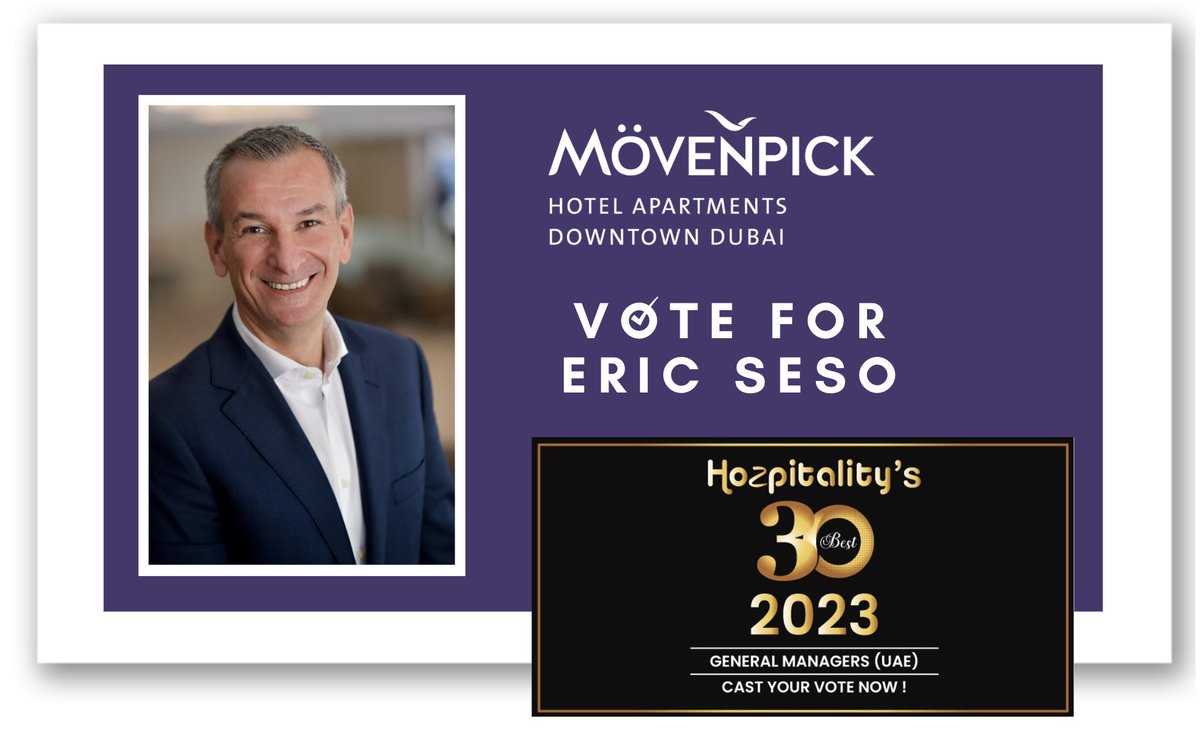 movenpickDDubai's tweet photo. "We are excited to nominate our General Manager as a Most Popular General Manager in UAE!

We request all of your support in voting for Mr. Eric Seso!"

From the team at Mövenpick Hotel Apartments Downtown Dubai.

Voting link: https://t.co/gviWwCJaMD https://t.co/VPCPaZsW3f