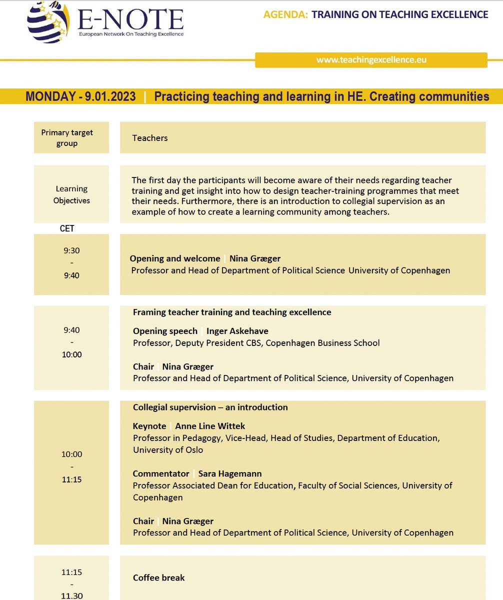TeachingxEU's tweet photo. We're excited to host the 2nd edition of the #teaching #excellence training week for academic staff from 9-13 January 2023. Today's focus is on #collaborative teaching, collegial supervision, mentoring and feed-back...Led by @PolsciCph and co-organized by the @TeachingxEU network https://t.co/2G3Zr5XZaa