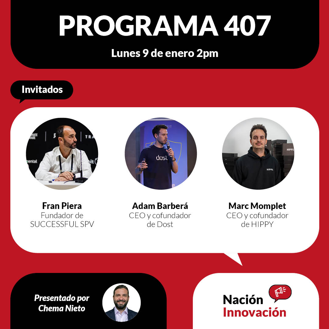 NacionInnovatv's tweet photo. ¡Hoy a las 14:00 vuelve #NaciónInnovación de la mano de @ChemaNieto !🥳

Entrevistará a expertos inversores como Fran Piera ( @SuccessfulSPV ), @Adam_Barbera ( @ai_dost ) y Marc Momplet (HIPPY)🚀

¿Qué consejos nos darán?🤔

Nos vemos en directo aquí👉 https://t.co/xzyj9vNqWR https://t.co/EtxSO3ZMNg