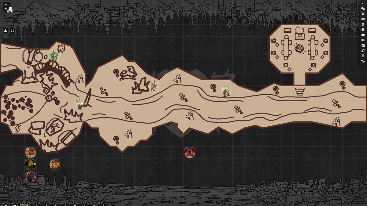 JazzyBassyVT's tweet photo. Journaling what I did on my break:
Setting up #WickedOnes sessions again! Tested out Dungeon Draw on #FoundryVTT to make it easy for my players to use. Went too long on the test, so imma shrink it to a small grotto to leave some space for building! I guess a slower #dungeon23? https://t.co/zF3YYpald3