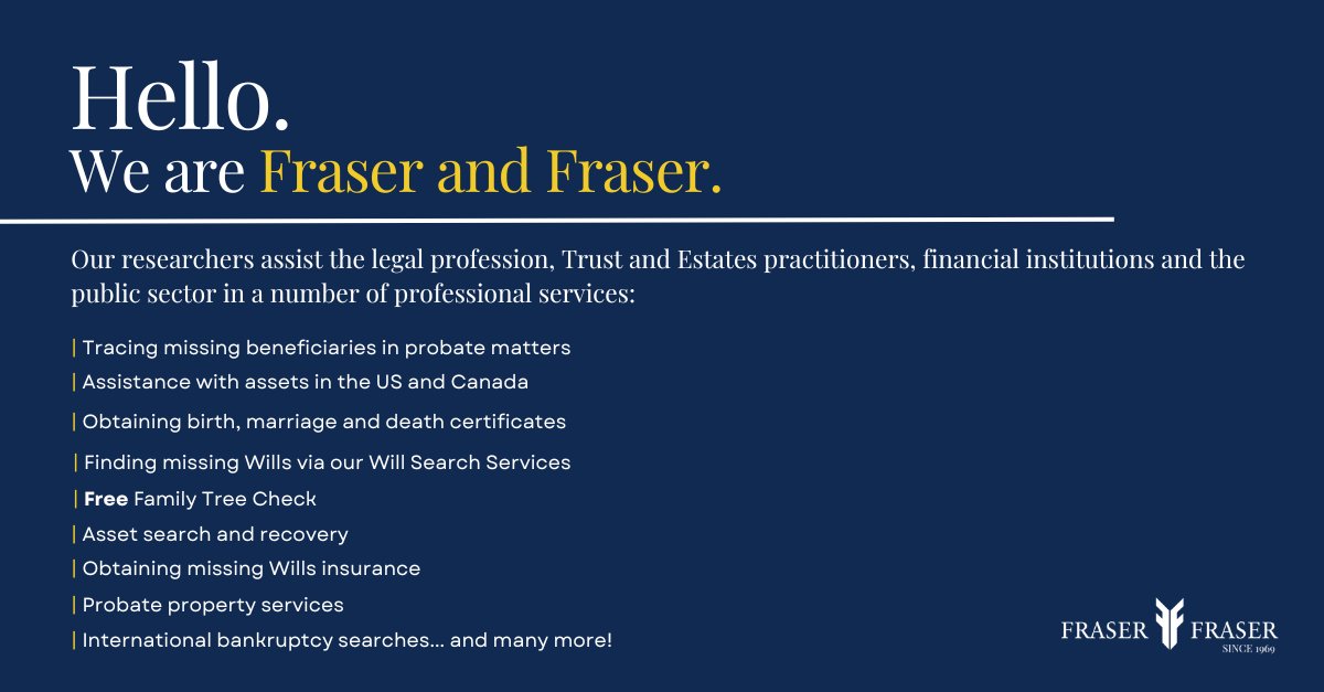 HeirHunter's tweet photo. Seen as it’s the first Monday of 2023, we wanted to take this opportunity to re-introduce ourselves and the services we offer.
Find out more on our website https://t.co/0tK9yN0UnD 
#Genealogy #Welcome2023 https://t.co/JAf4wFeyRt