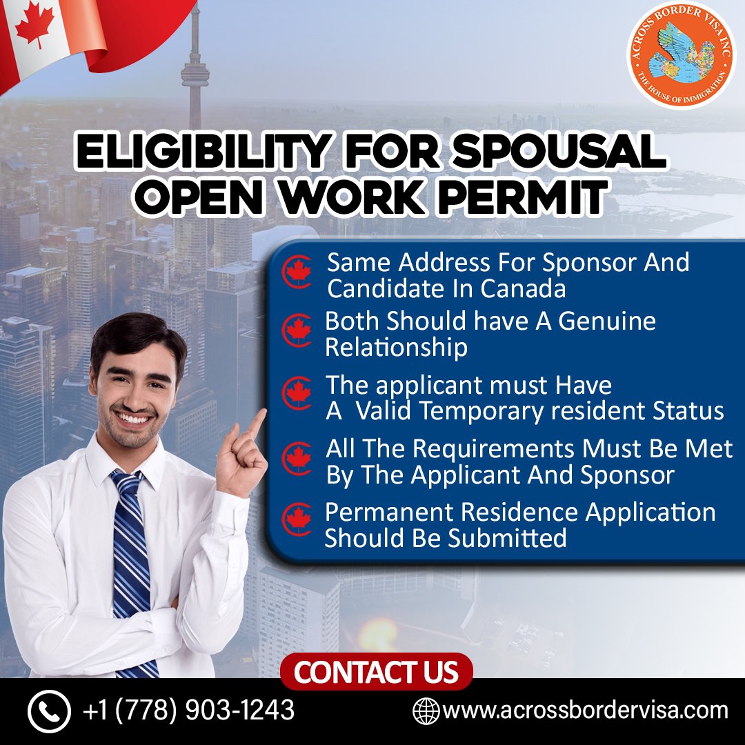 abvcanada's tweet photo. We can help you get a Spousal Open Work Permit!
Want to apply for a Spousal Open Work Permit in Canada? 
Let us check your eligibility for it to apply for it and obtain it on the first attempt. 

👉 Call at 📲 +1 (778) 903-1243

#acrossbordervisa #acrossborder https://t.co/Wx3NS28vtQ