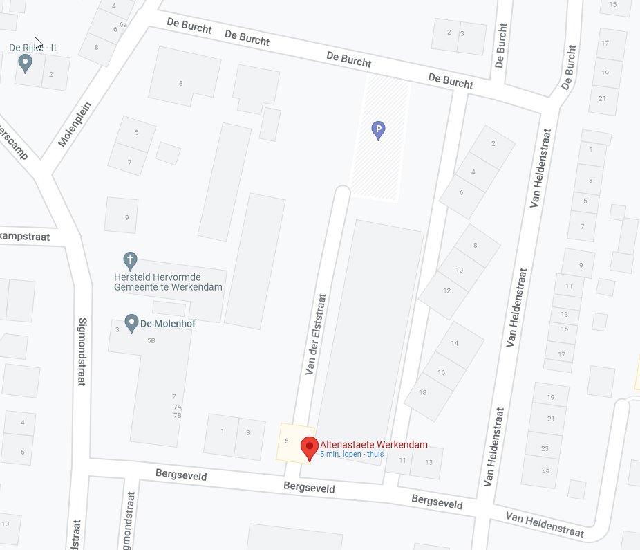 Altenastaete Werkendam nu ook letterlijk niet goed op de kaart 
<a href="/googlemaps/">Google Maps</a>