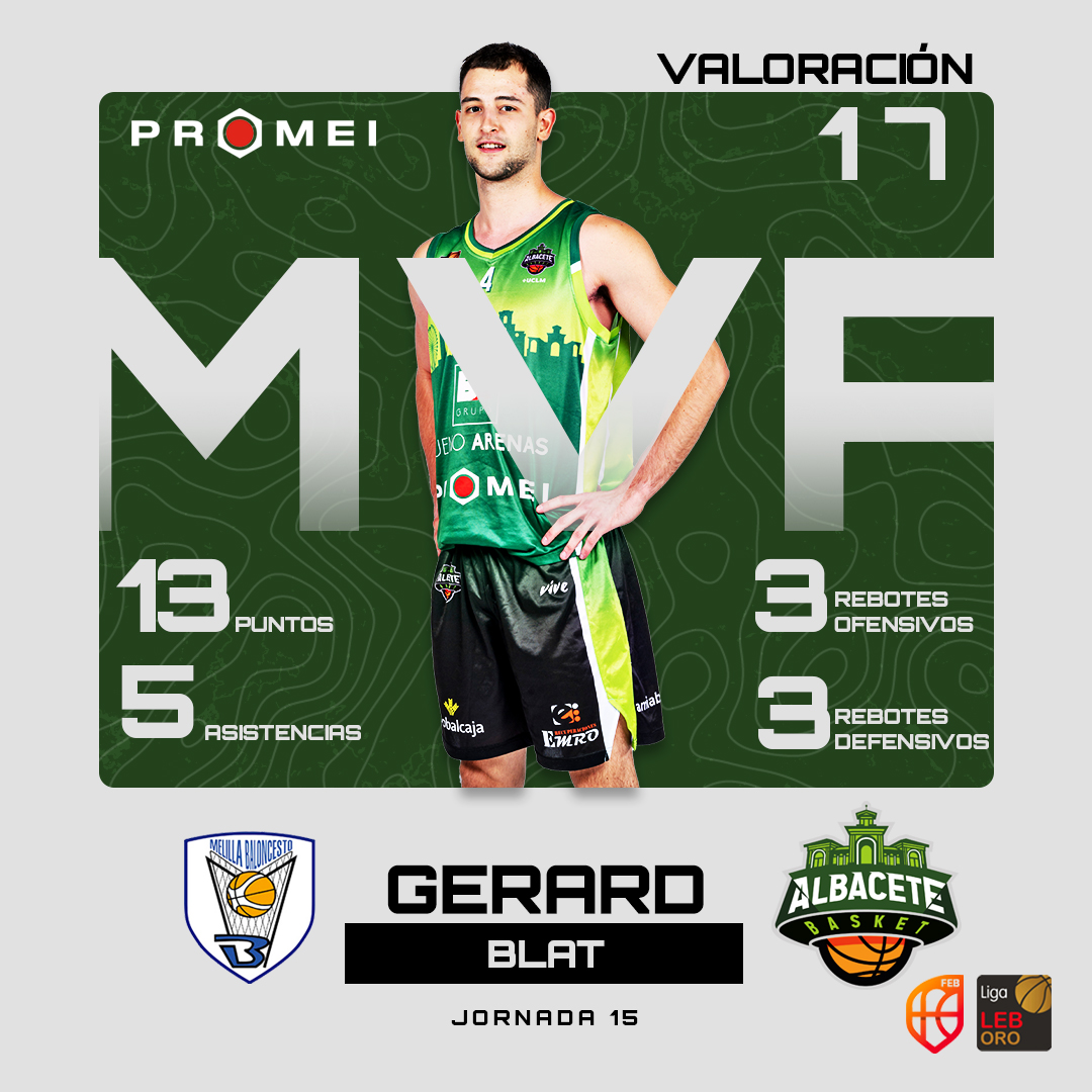 AlbaceteBasket's tweet photo. 💪🏼 La Jornada 15 de LEB Oro nos deja a Gerard Blat como Jugador @PromeiOficial del encuentro ante @melillabcto 💚 Gran labor del base para sumar 17 puntos de valoración

#albacete #albacetebasket #melilla #melillasportcapital #baloncesto #leboro #ruidoparqueruido #MVP #Greenlove https://t.co/9WD6Tqtl03