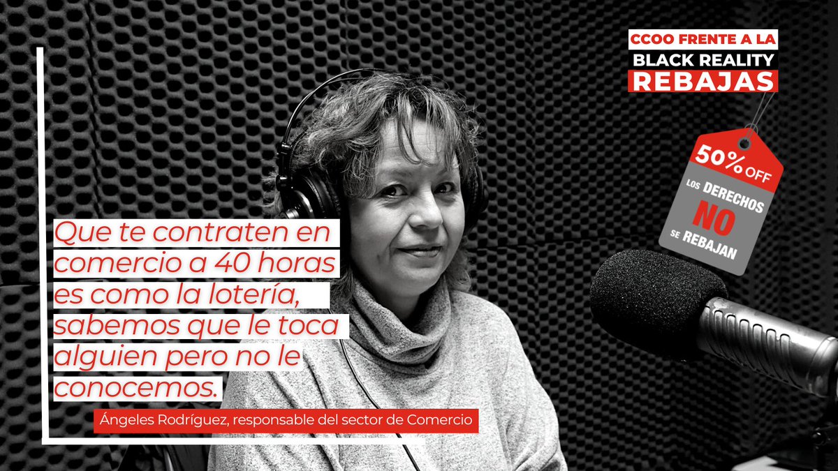 Para Ángeles Rodríguez, la responsable del sector comercio en CCOO: "Que te contraten en comercio a 40 horas es como la lotería, sabemos que le toca a alguien pero no le conocemos"
#BlackRealityRebajas #CCOOnsumoResponsable