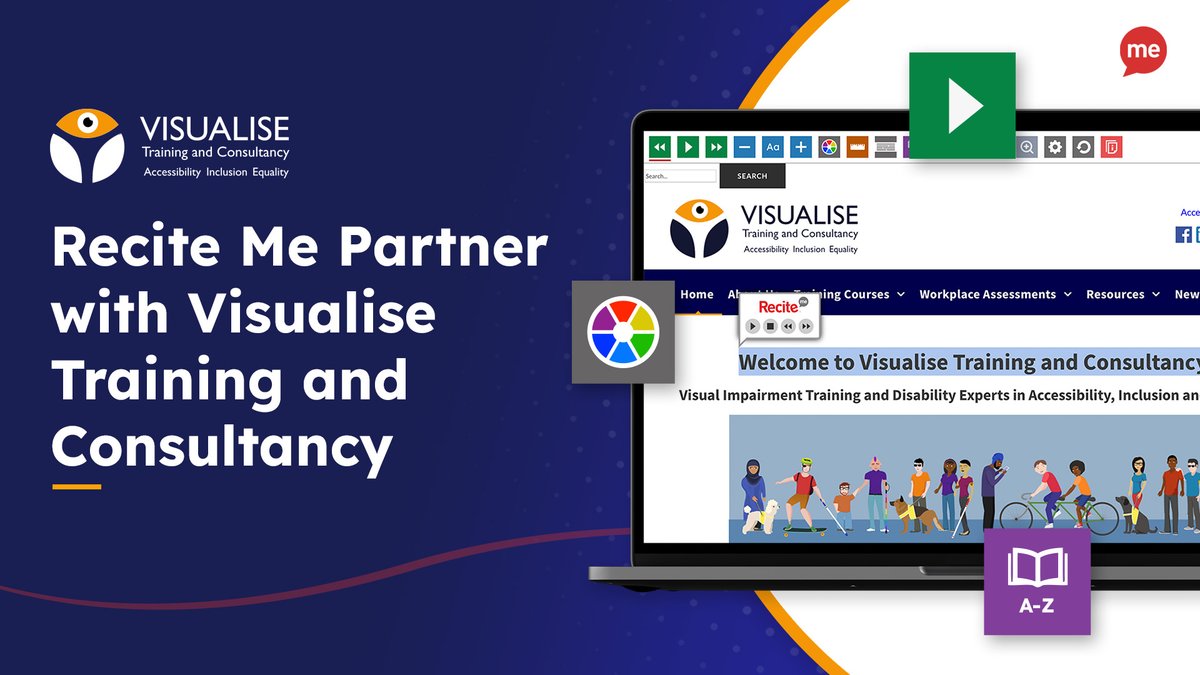 reciteme (@reciteme) on Twitter photo Recite Me is proud to announce a new partnership with <a href="/Visualisetc/">Visualise Training and Consultancy</a>, a social business dedicated to promoting accessibility, #inclusion, and #equality for people living with sight loss and hearing loss.
Read the full partnership announcement here: eu1.hubs.ly/H02wsSf0 Recite Me is proud to announce a new partnership with <a href="/Visualisetc/">Visualise Training and Consultancy</a>, a social business dedicated to promoting accessibility, #inclusion, and #equality for people living with sight loss and hearing loss.
Read the full partnership announcement here: eu1.hubs.ly/H02wsSf0