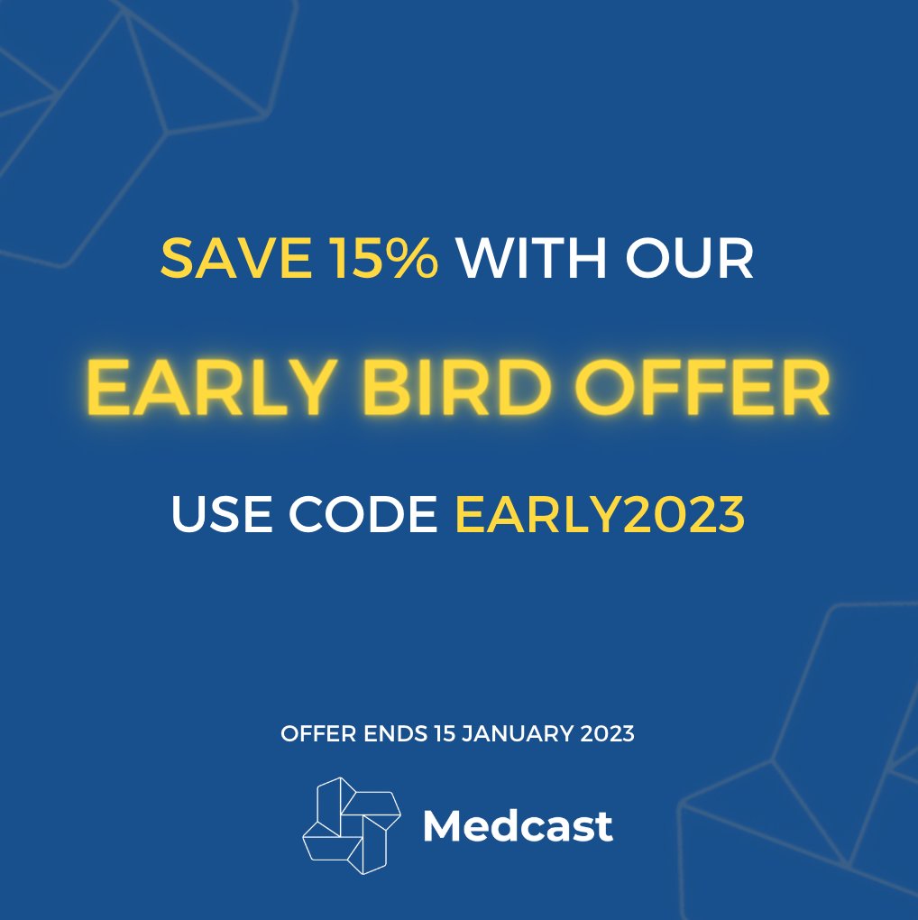 Want to save 15% on our 2023 education? 

Take advantage of our Early Bird offer-  use code EARLY2023 to redeem. Offer applies to any live education in our 2023 education calendar. Get in quick- offer ends January 15th!

#Medcast #EarlyBird #CPD #MedicalEducation