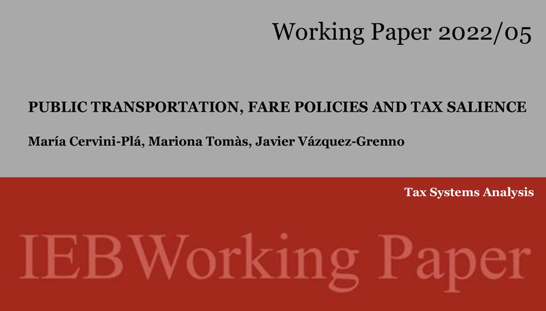 #WorkingPaper on Tax System Analysis

'Public transportation, fare policies and tax salience'
By ✍️ @mariacervinipla, @mariona_tomas & @jvazquezgrenno

📝 Full text: my.mtr.cool/qnrgeplsvg

#EconTwitter #TaxSystem