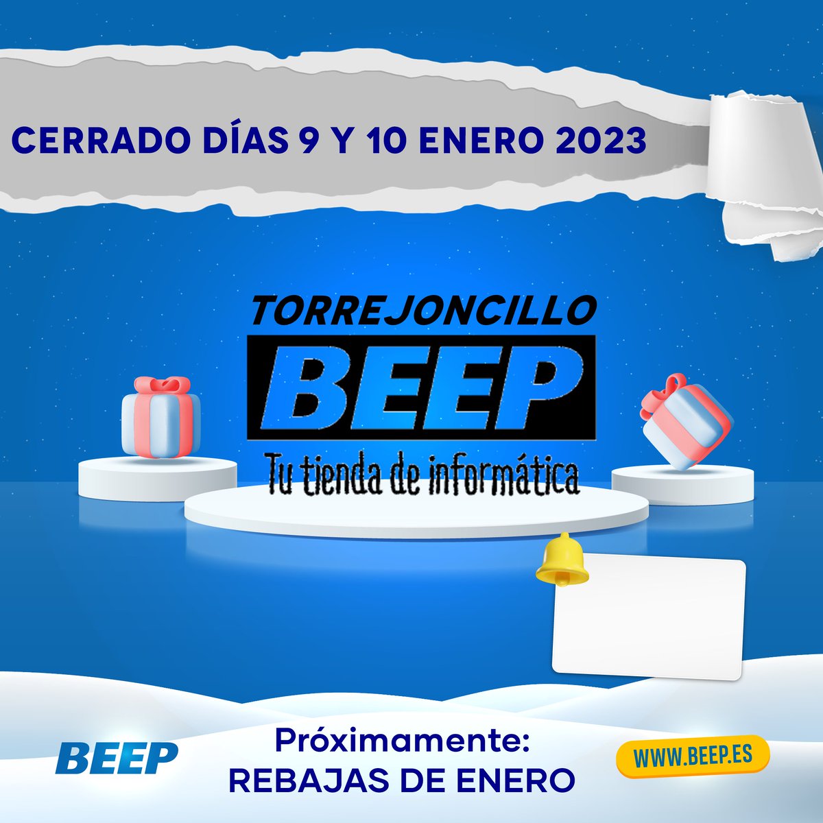 BeepTechnology's tweet photo. 🔐 CERRADO POR DESCANSO

👉🏼 Este lunes 9 y martes 10 de enero, nuestro establecimiento permanecerá cerrado por descanso del personal.

🔜 Regresamos el miércoles con las REBAJAS DE ENERO con los mejores chollos de @beep_es.

📲 #RegalaTecnología #BEEPTorrejoncillo #iTechnology https://t.co/7t7XPzNuRY