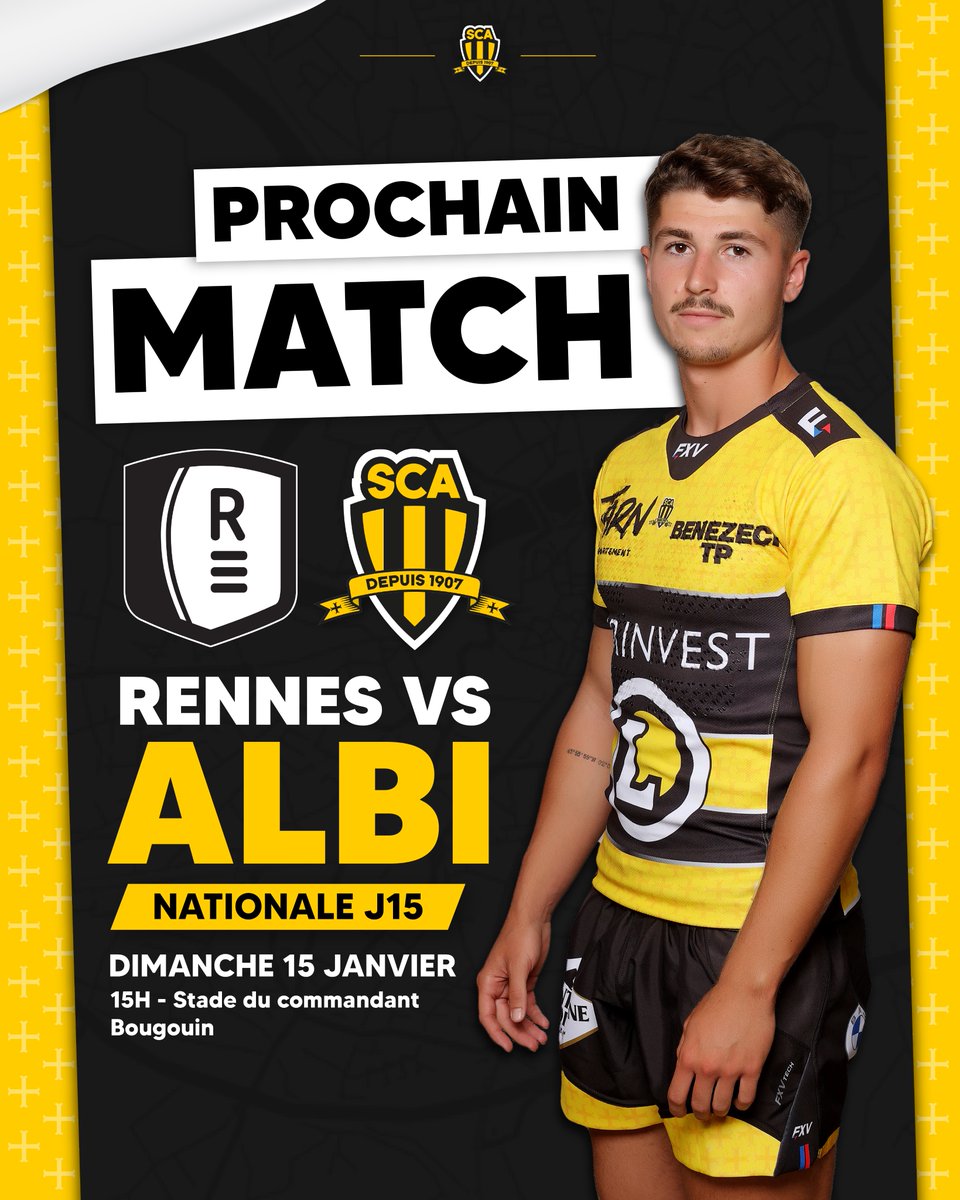 SCA_OFFICIEL's tweet photo. 𝗣𝗥𝗢𝗖𝗛𝗔𝗜𝗡 𝗠𝗔𝗧𝗖𝗛 - 𝗝𝗢𝗨𝗥𝗡𝗘𝗘 𝟭𝟱 🔥
Le championnat reprend ses droits ce week-end ! Une reprise sur le terrain du Rennes Etudiants Club Rugby pour nos Jaune & Noir 💪
🗓 Dimanche 15 Janvier - 15h
🏟 Stadium Municipal
#RECSCA https://t.co/rJPzkFcai1