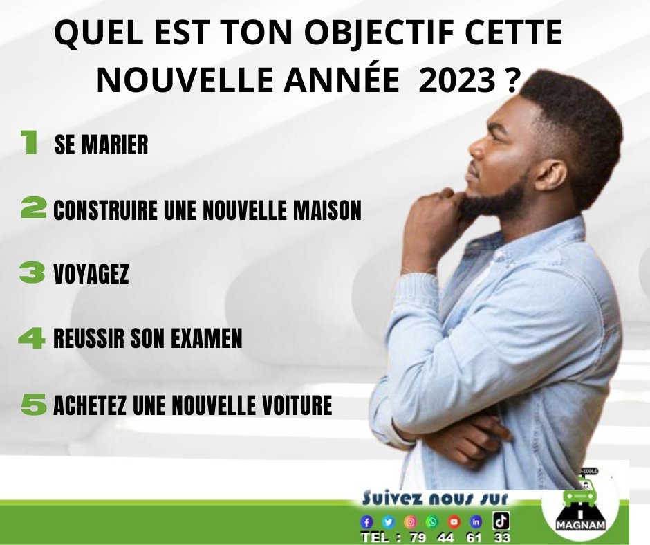 MagnamAuto's tweet image. 𝐐𝐔𝐄𝐋 𝐄𝐒𝐓 𝐓𝐎𝐍 𝐎𝐁𝐉𝐄𝐂𝐓𝐈𝐅 𝐂𝐄𝐓𝐓𝐄 𝐍𝐎𝐔𝐕𝐄𝐋𝐋𝐄 𝐀𝐍𝐍𝐄́𝐄  𝟐𝟎𝟐𝟑 ? 🤔

🙏Auto-école MAGNAM est la solution rapide et sûre pour vous apprendre le code de la route et la conduite.

#autoécole #Magnam #Mali #SécuritéRoutière #savoirconduire