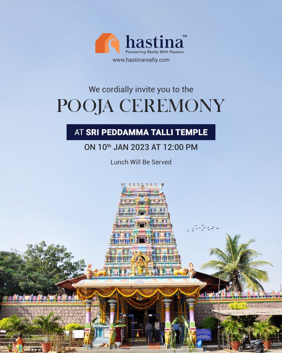 HastinaRealty's tweet photo. As we grow and prosper we thank the almighty for all his blessings. We cordially welcome you to the Pooja Ceremony held on the 10th Jan at the Peddamma Talli Temple. 

#Hastina #HastinaRealty #Cermony #PoojaCermony #Peddmatalli #Peddamagudi https://t.co/8uTSpXIame