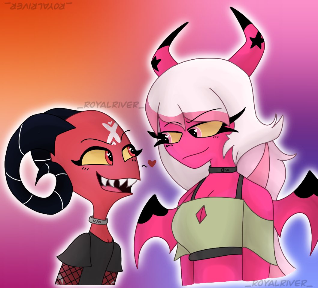 _royalriver_'s tweet photo. || Gave a shot at digitalizing my #Verbie doodle and I think it came out cute ^^ || I ended up changing their outfits cuz I wasn’t feeling what I originally put them in || Hope y’all like it ^-^ || #HelluvaBossFanart #HelluvaBossVerbie || https://t.co/5WQ2xgLEHr