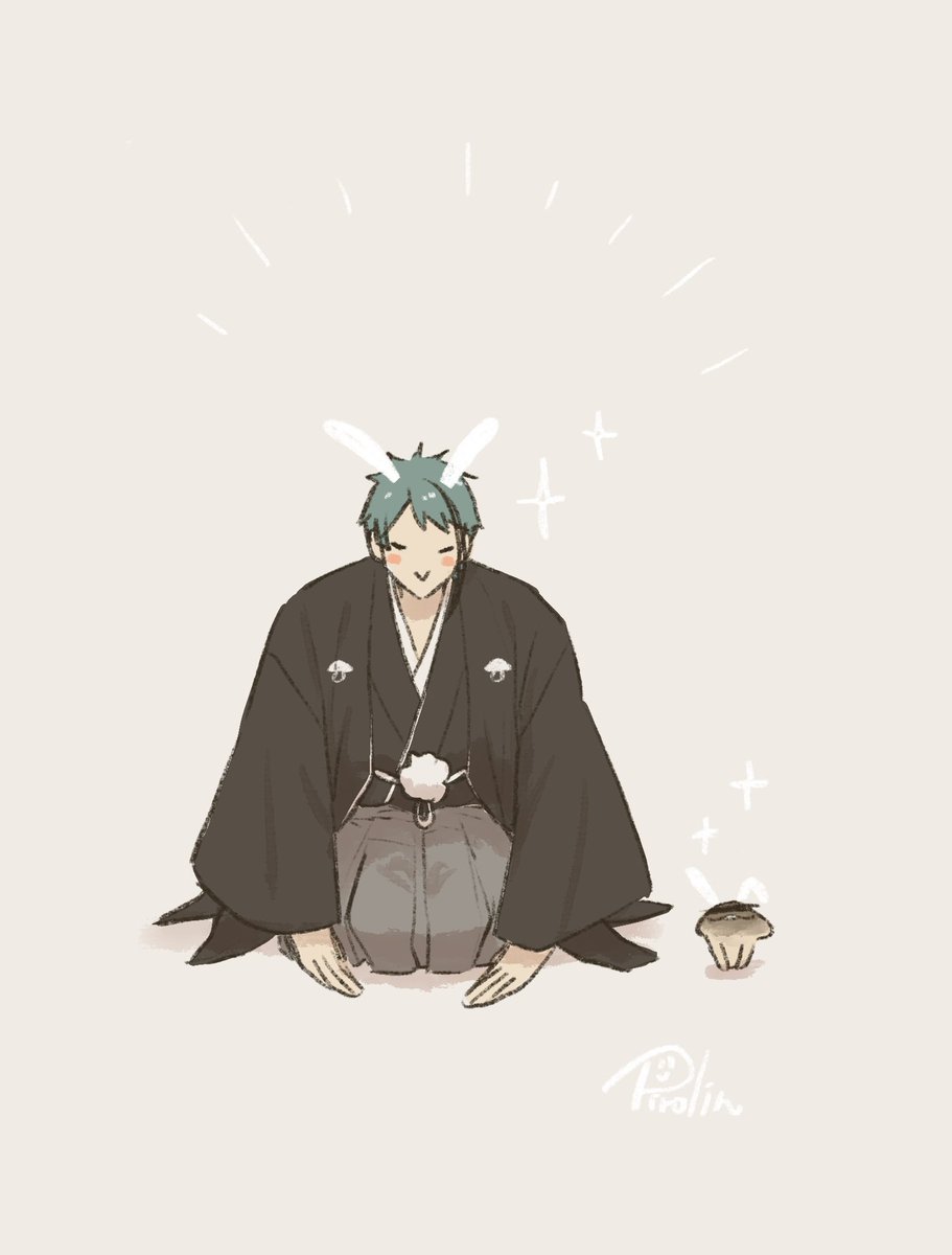 1boy japanese clothes male focus solo seiza sitting animal ears  illustration images