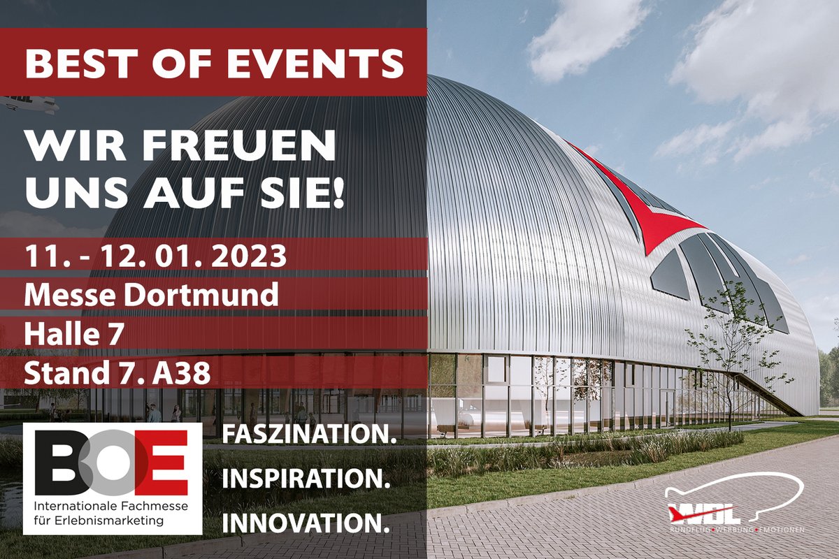 LuftschiffTheo's tweet photo. Am 11. und 12. Januar 2023 werden wir den neuen Luftschiffhangar erstmals auf der Messe BEST OF EVENTS INTERNATIONAL in der Westfalenhalle Dortmund präsentieren.
Alle Informationen und den Rabattcode finden Sie hier: https://t.co/LZ0Mvc5pJm
@boemesse
#boe23 #boe #eventmesse https://t.co/J2oKIquMvc