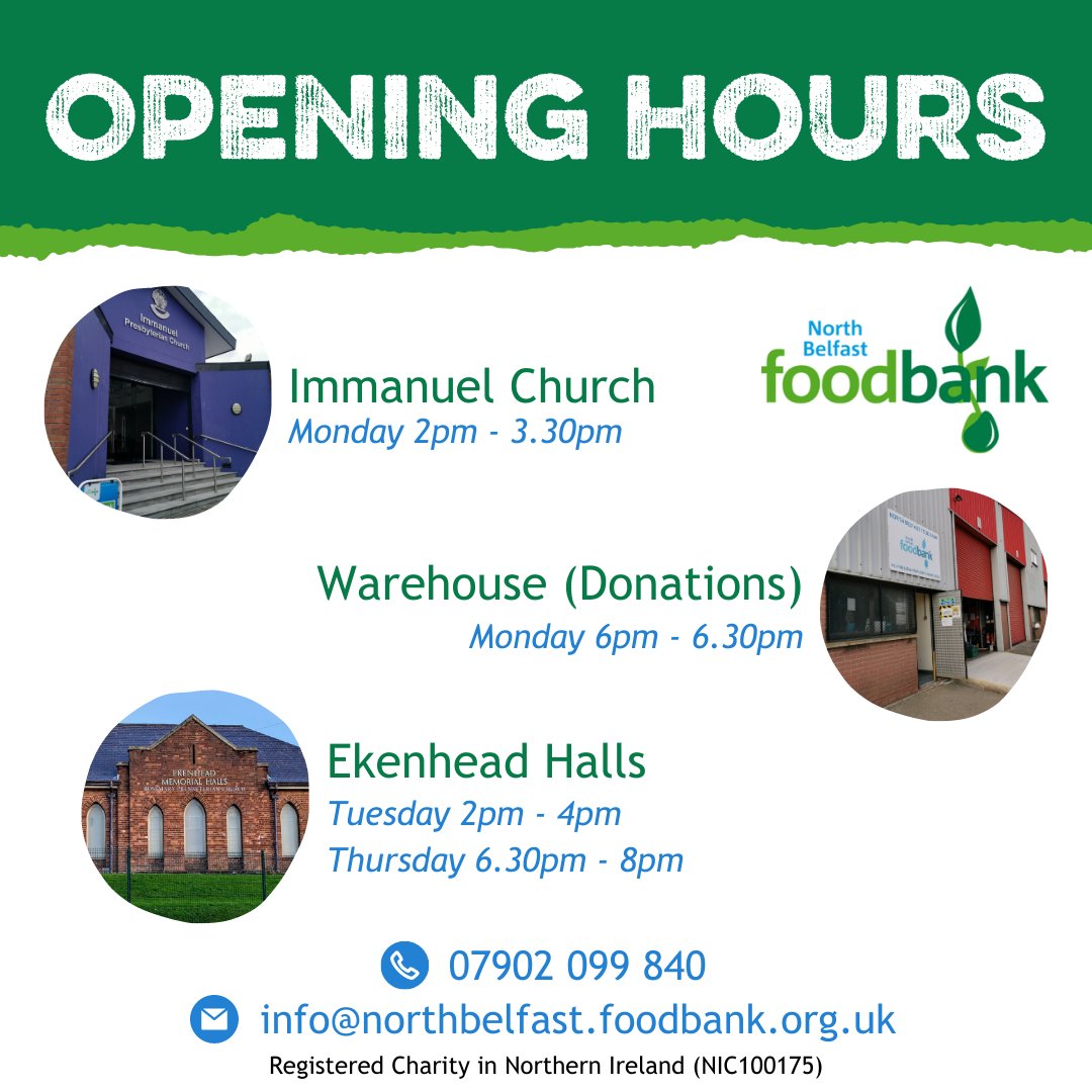 #NorthBelfastFoodbank opening hours 
#support #local #community #northbelfast #foodbank #foodbanknearme