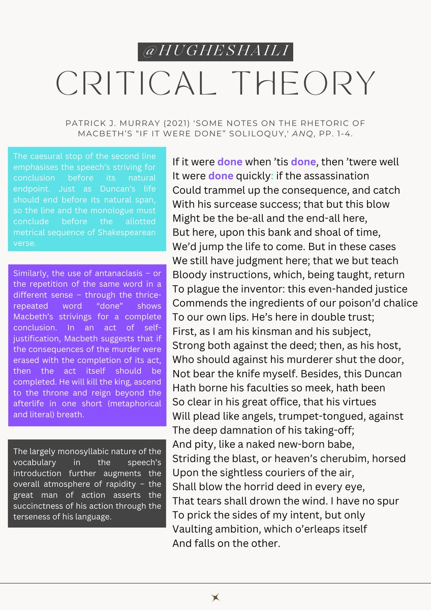BoostGcse's tweet photo. Another critical theory resource for Macbeth - this time looking at the 'If it were done' soliloquy, using a recent paper by Patrick J Murray. Feel free to RT, use, disregard! Last sheet in the next part of the thread!
@Team_English1 https://t.co/IU6LXVGa82