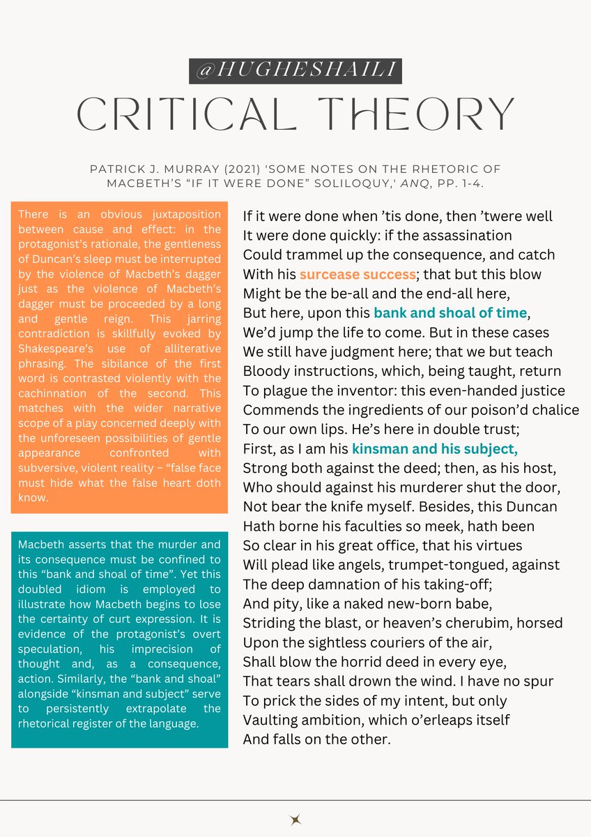 Another critical theory resource for Macbeth - this time looking at the 'If it were done' soliloquy, using a recent paper by Patrick J Murray. Feel free to RT, use, disregard! Last sheet in the next part of the thread!
<a href="/Team_English1/">Team English</a>