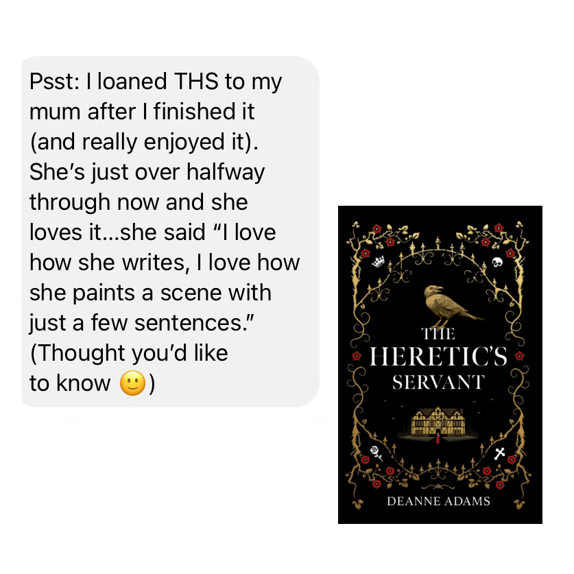 Permission to share this message I had recently. Getting Mum's approval means a lot! 😁 Huge thanks to all of you who have messaged me to say you are enjoying my book, The Heretic's Servant ow.ly/RZuL50MgoFT