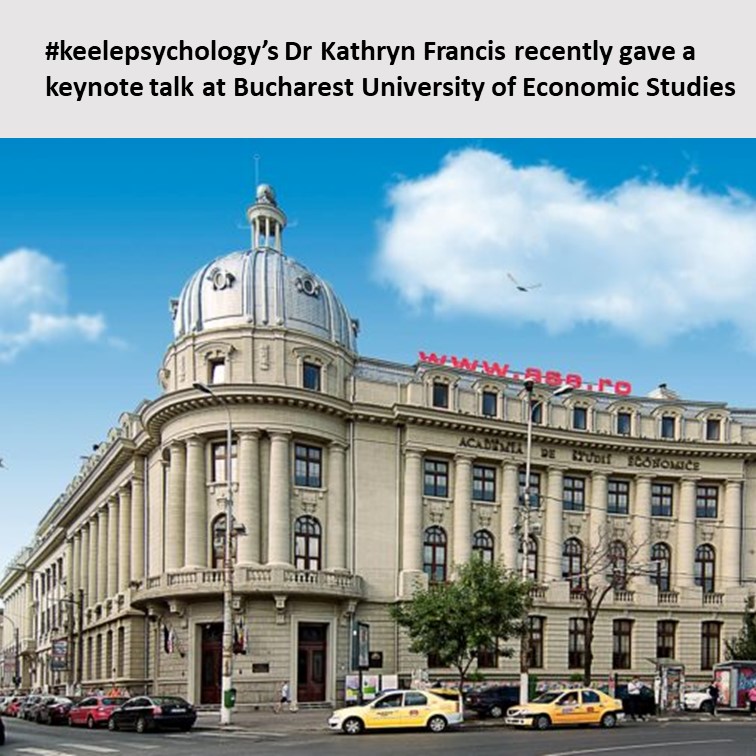 KeelePsychology's tweet photo. Our own Dr @KathrynBFrancis recently gave a keynote talk at Bucharest University of Economic Studies.
It was entitled, "Moralisation and moral judgments in the pandemic: A longitudinal investigation of moral decision-making during COVID-19".
#keelepsychtalks #keelepsychology https://t.co/MEmiuOiiFi