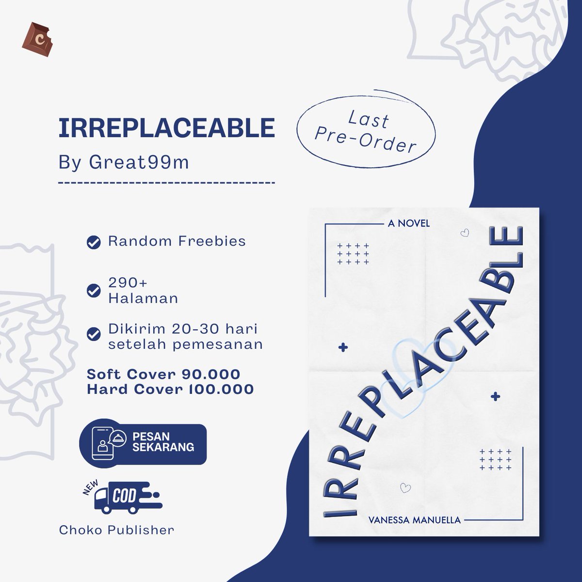 [ZC] 🇲🇾 LAST PRE-ORDER | IRREPLACEABLE
; <a href="/GREAT99M/">N</a> <a href="/ChokoPublisher/">Choko Publisher</a> 

📆 9th Jan 2022 - 16th Jan 2022

💰 RM33 (Softcover)
💰 RM36 (Hardcover)

🎁 Random.
📌 Price exc 2nd payment + local postage.

DM <a href="/heocaroons/">Slow) Mimi</a> to place your order.