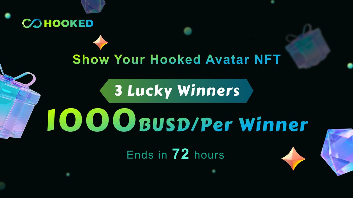 🎉#HookedAI LUCKY DRAW! 🎉

Show us your unique Hooked Avatar NFT for a chance to win 1000 BUSD!

✨3✨ lucky winners will be chosen! 

✅Update your Twitter PFP with one-of-a-kind Hooked Avatar NFT made by #HookedAI

✅ Follow us on Twitter

✅ Like this tweet, RT, tag 3 friends
